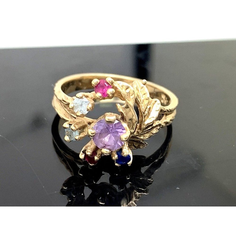 Cocktail Ring 10k Yellow Gold Multi Colored Stones Women's Estate Jewelr…